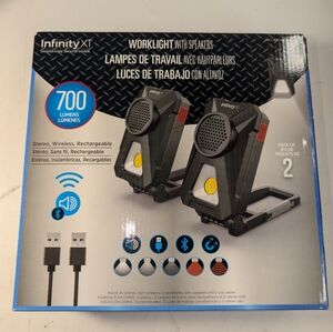 INFINITY X1 Rechargeable Work Lights with Bluetooth Speakers Stereo 2 Pack *NEW*